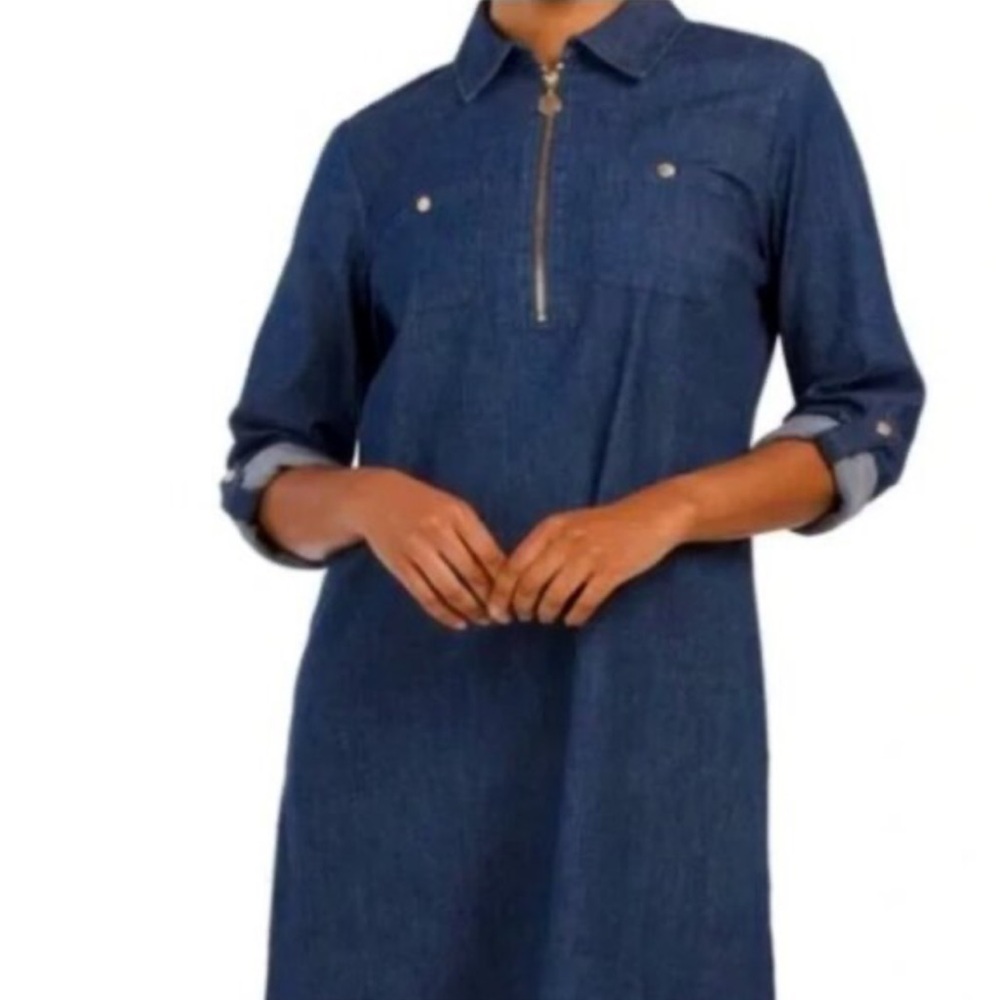 Anne Klein Blue Denim Zip-Up Dress